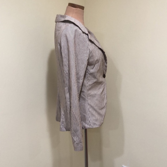 Anthropologie Lilith Blazer Size Large White Brown Striped - Picture 3 of 11